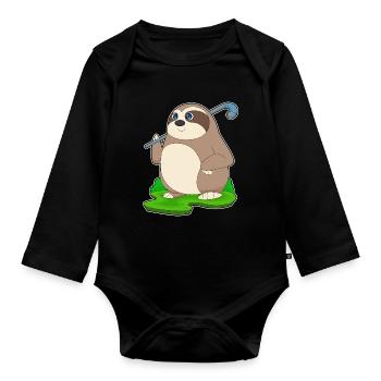Faultier Feldhockey Feldhockeyschläger - Baby Bio-Langarm-Body - Schwarz - Vorne