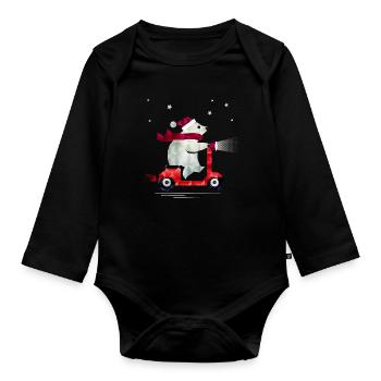 Eisbär im Weihnachtsoutfit auf einem Roller - Baby Bio-Langarm-Body - Schwarz - Vorne