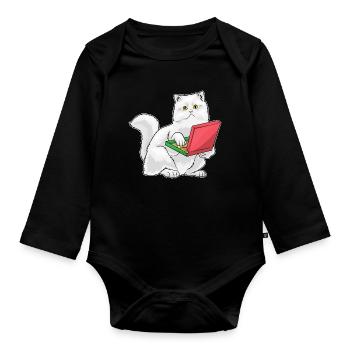 Persische Katze Pizza - Baby Bio-Langarm-Body - Schwarz - Vorne