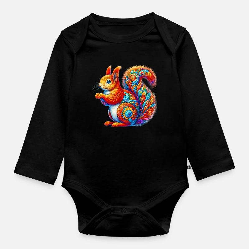 Eichhörnchen - Baby Bio-Langarm-Body - Schwarz