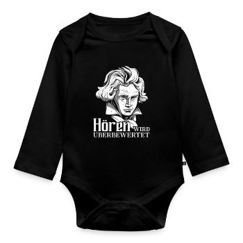 Komponist Beethoven taub Hören wird überbewertet - Baby Bio-Langarm-Body - Schwarz - Vorne