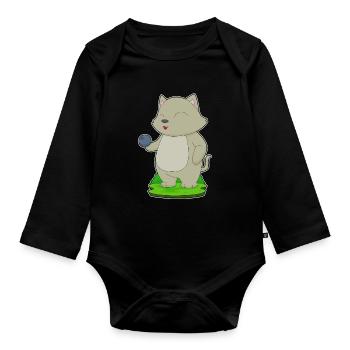 Cat Bowling Bowling Ball - Organic Longsleeve Baby Bodysuit - black - Front
