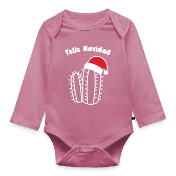 Feliz Navidad Merry Christmas Cactus Santa Hat - Organic Longsleeve Baby Bodysuit - mauve - Front