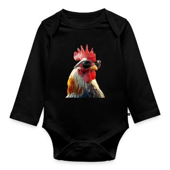 Coq Poulet Papa Poulailler Papa Poulet fermier Poulets - Body Bébé bio manches longues - noir - Devant