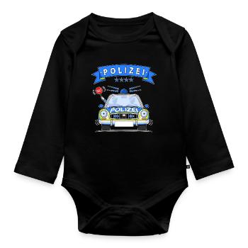 Polizeiauto mit Sirene - Baby Bio-Langarm-Body - Schwarz - Vorne