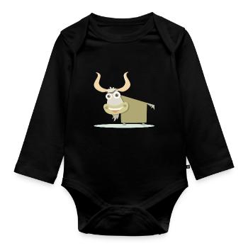 Fröhliche Illustration einer tibetischen Kuh. - Baby Bio-Langarm-Body - Schwarz - Vorne