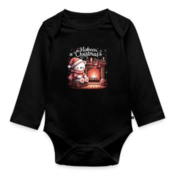Eisbär Bär Weihnachten Kamin Geschenk - Baby Bio-Langarm-Body - Schwarz - Vorne