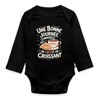 Coffee Humor Gift For Coffee Lovers - Organic Longsleeve Baby Bodysuit - black - Front