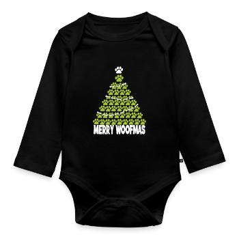 Festliche Frohe Weihnachten Hunde Pfote für - Baby Bio-Langarm-Body - Schwarz - Vorne