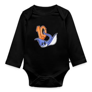 10th Birthday Motif Stingray - ten - 10 years - Organic Longsleeve Baby Bodysuit - black - Front