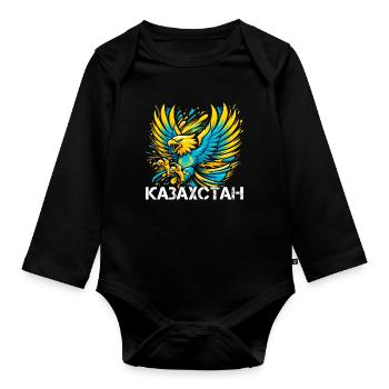Kazakhstan Eagle Flag Flag Cyrillic Gift - Organic Longsleeve Baby Bodysuit - black - Front