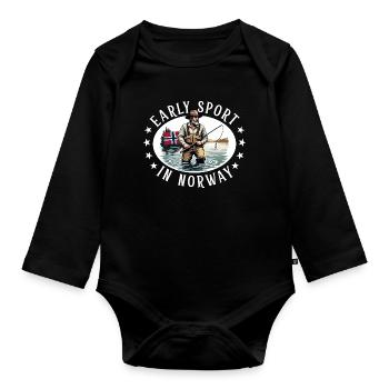 Fishing in Norway - Organic Longsleeve Baby Bodysuit - black - Front