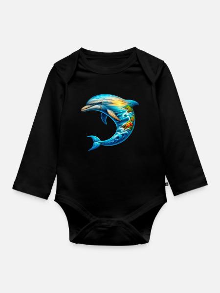 Delfin - Baby Bio-Langarm-Body - Schwarz