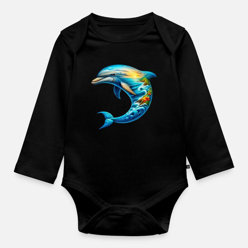 Delfin - Baby Bio-Langarm-Body - Schwarz