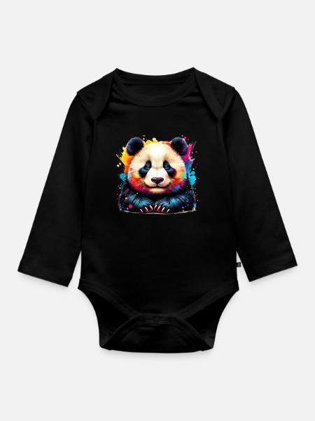 Panda - Baby Bio-Langarm-Body - Schwarz
