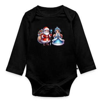 Ded Moroz Snegurotschka russischer Weihnachtsmann - Baby Bio-Langarm-Body - Schwarz - Vorne
