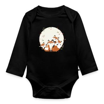 Happy fox family–Harmonious forest animal design - Organic Longsleeve Baby Bodysuit - black - Front