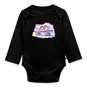 Skateboard mit Schuhe - Baby Bio-Langarm-Body - Schwarz - Vorne