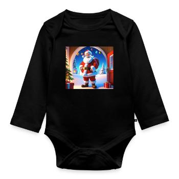 Cartoon Merry Christmas Saint Nicholas Gift - Organic Longsleeve Baby Bodysuit - black - Front