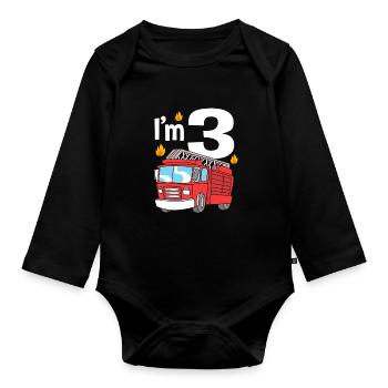Feuerwehrauto Kindergeburtstag - Baby Bio-Langarm-Body - Schwarz - Vorne
