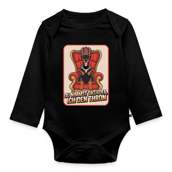 Dobermann Du nimmst das Sofa ich den Thron Hund - Baby Bio-Langarm-Body - Schwarz - Vorne