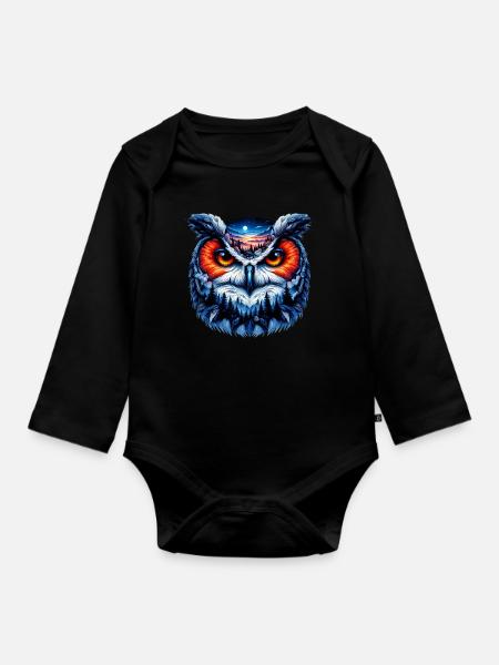 Eule - Baby Bio-Langarm-Body - Schwarz