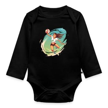 Volleyball Player Comic Style - Organic Longsleeve Baby Bodysuit - black - Front