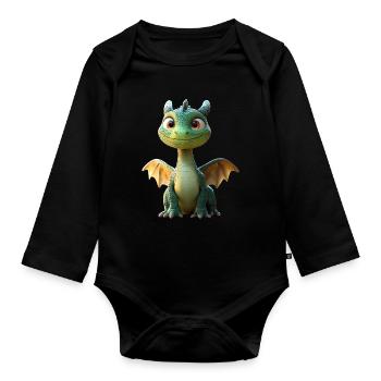 Dragon Petit Vert Bébé Dragon Mignon Dragon - Body Bébé bio manches longues - noir - Devant