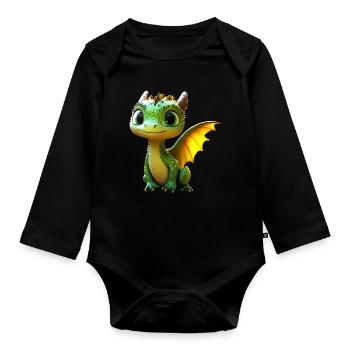 Dragon Petit Vert Bébé Dragon Mignon Dragon - Body Bébé bio manches longues - noir - Devant