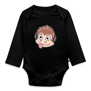 tête de singe animal casque musique - Body Bébé bio manches longues - noir - Devant
