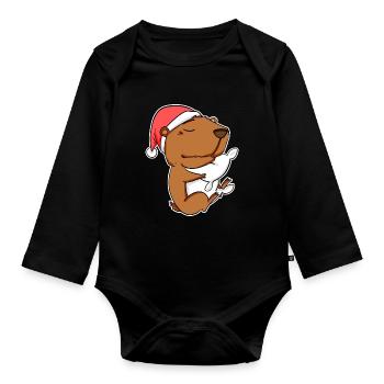 Capybara Cadeau Capybara - Body Bébé bio manches longues - noir - Devant