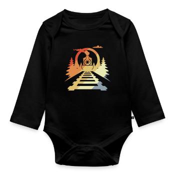 Eisenbahn Retro Stil - Baby Bio-Langarm-Body - Schwarz - Vorne