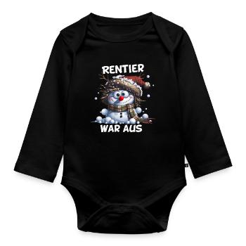 Rentier war aus Schneemann Chaos Weihnacht - Baby Bio-Langarm-Body - Schwarz - Vorne
