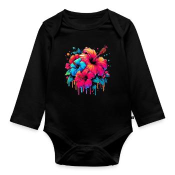 Hibiskusblüten - Baby Bio-Langarm-Body - Schwarz - Vorne