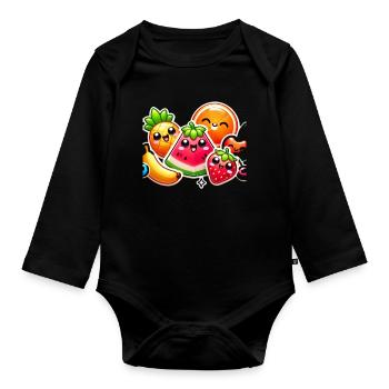 Colorful Fruit Party Style - Organic Longsleeve Baby Bodysuit - black - Front