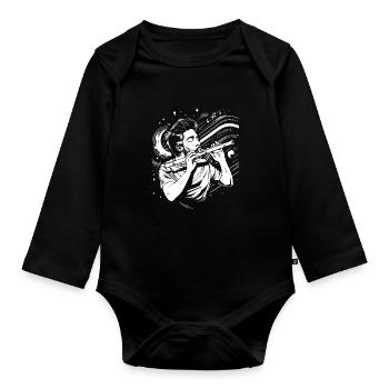 Flutist Drawing - Organic Longsleeve Baby Bodysuit - black - Front