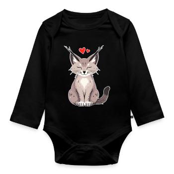 Petit lynx avec cœur – Mignon et sauvage - Body Bébé bio manches longues - noir - Devant