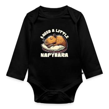 J’ai besoin d’un peu de Napybara, drôle de design de capybara - Body Bébé bio manches longues - noir - Devant