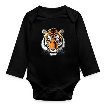 Tiger Big Cat Wilderness Tiger Cats Cute Tiger - Organic Longsleeve Baby Bodysuit - black - Front