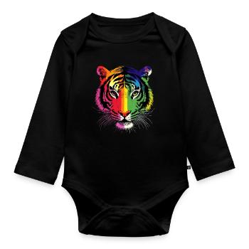 Tiger Big Cat Wilderness Tiger Cats Cute Tiger - Organic Longsleeve Baby Bodysuit - black - Front