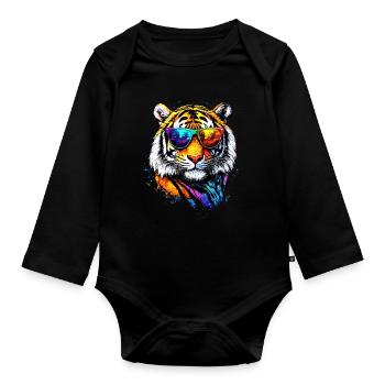 Tiger Big Cat Wilderness Tiger Cats Cute Tiger - Organic Longsleeve Baby Bodysuit - black - Front