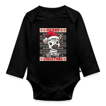 Zebra Ugly Christmas Weihnachten Xmas Süß Niedlich - Baby Bio-Langarm-Body - Schwarz - Vorne