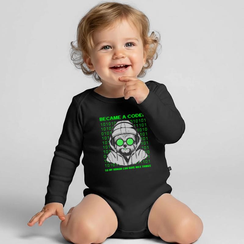 Became a Coder – Cyber Dog Binary Organic Longsleeve Baby Bodysuit