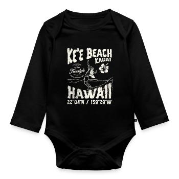 Aloha Surfbrett Hawaii Design - Baby Bio-Langarm-Body - Schwarz - Vorne