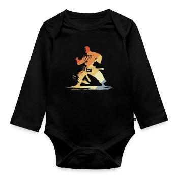 Dessin Karateka Vintage - Body Bébé bio manches longues - noir - Devant