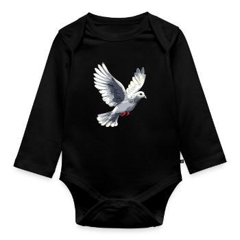 Taube Weiß Frieden Peace Ringeltaube Weiße Tauben - Baby Bio-Langarm-Body - Schwarz - Vorne