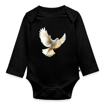 Taube Weiß Frieden Peace Ringeltaube Weiße Tauben - Baby Bio-Langarm-Body - Schwarz - Vorne