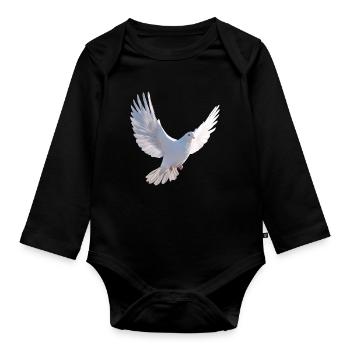 Taube Weiß Frieden Peace Ringeltaube Weiße Tauben - Baby Bio-Langarm-Body - Schwarz - Vorne