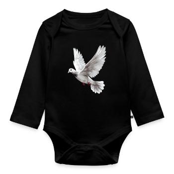 Taube Weiß Frieden Peace Ringeltaube Weiße Tauben - Baby Bio-Langarm-Body - Schwarz - Vorne