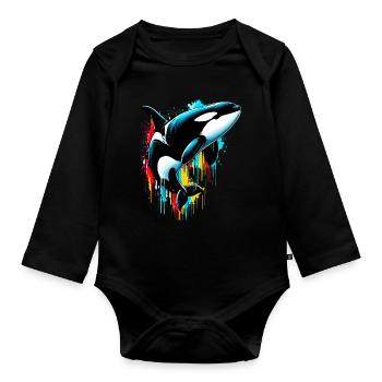 Killer whale - Organic Longsleeve Baby Bodysuit - black - Front